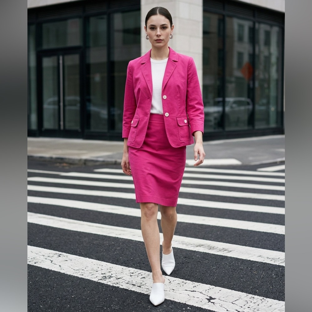 Lafayette 148 NY Skirt Suit Women’s XS 0-2 Blazer Bright Pink Cotton Lux Career
